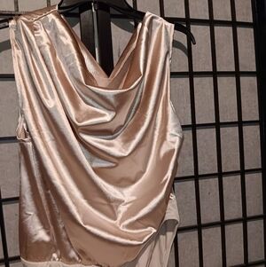 Shein Satin Cowl Neck Bodysuit in Champagne